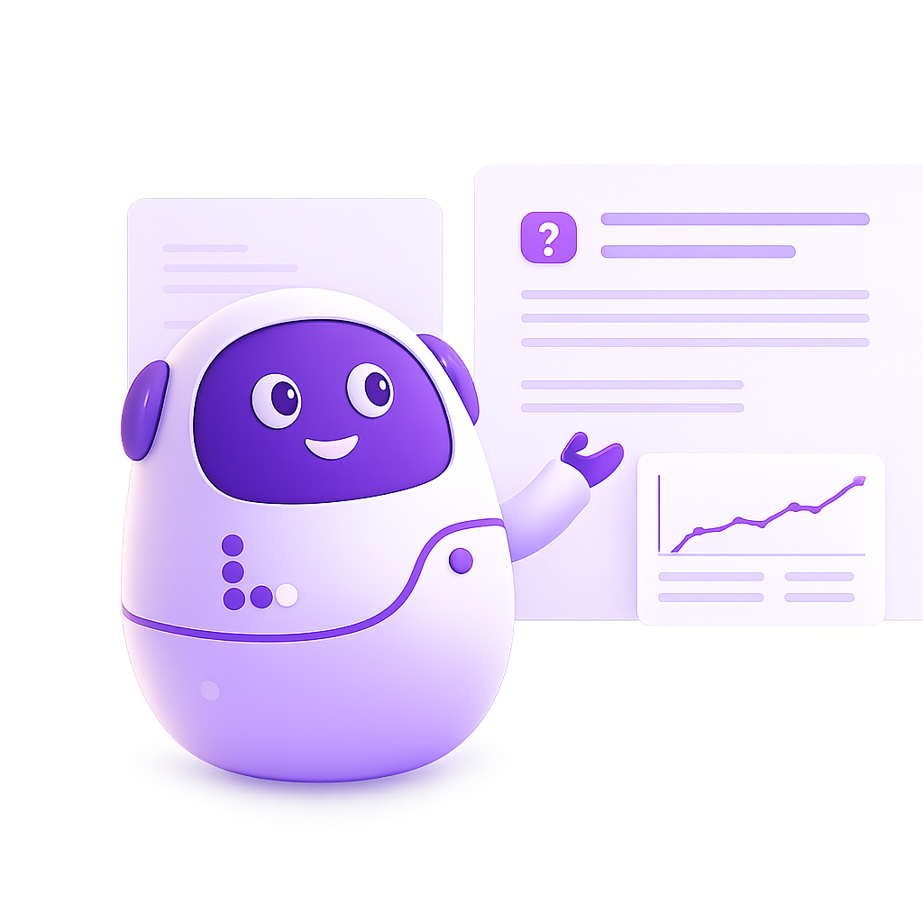 Personagem explicando as dúvidas